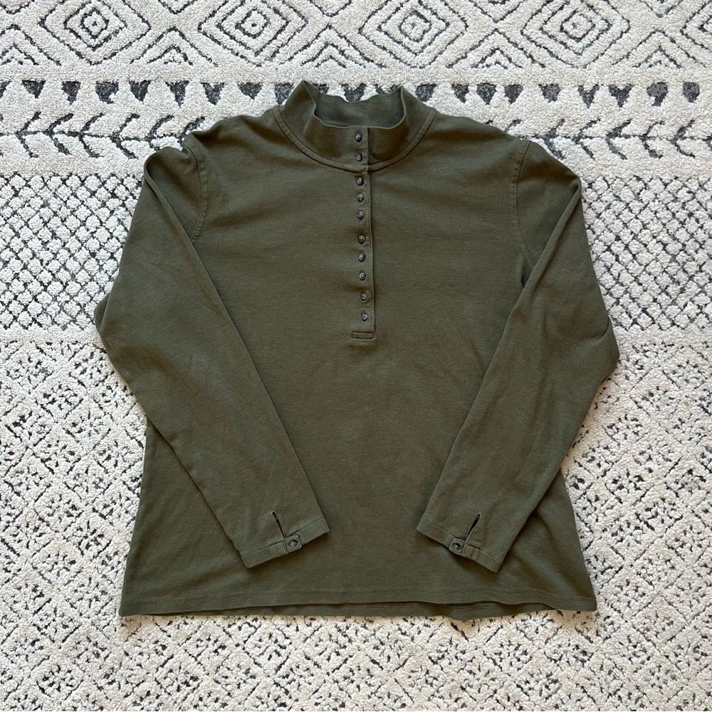 Vintage Natural Reflections Button Up Ribbed Turtleneck Shirt